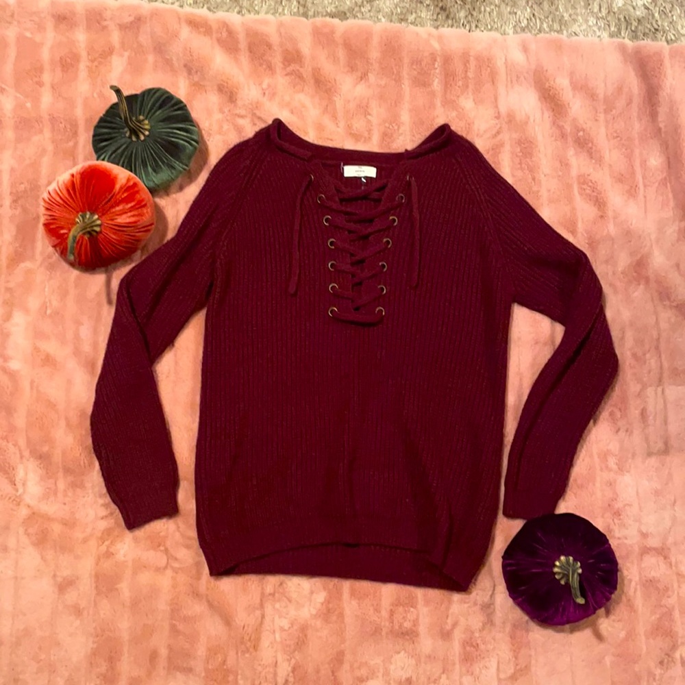 Lace up sweater beautiful burgundy color!